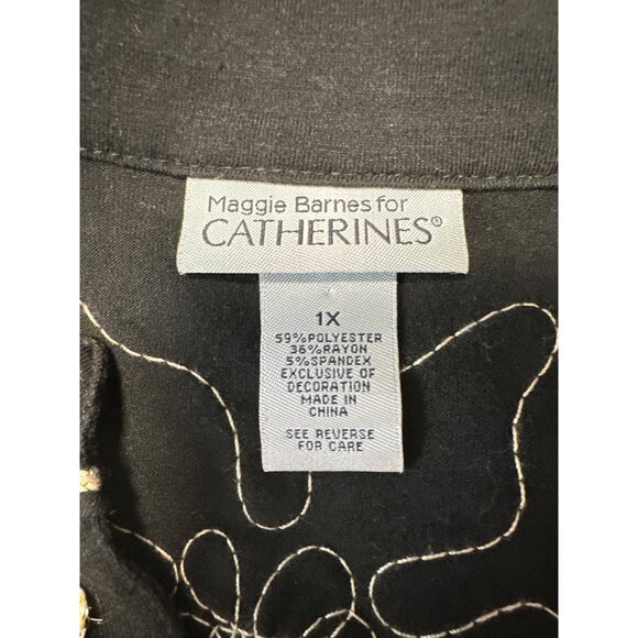 Catherines Black Tunic Top With Gold Floral Embroidery 3/4 Sleeves V-Neck Sz 1X - Picture 8 of 10